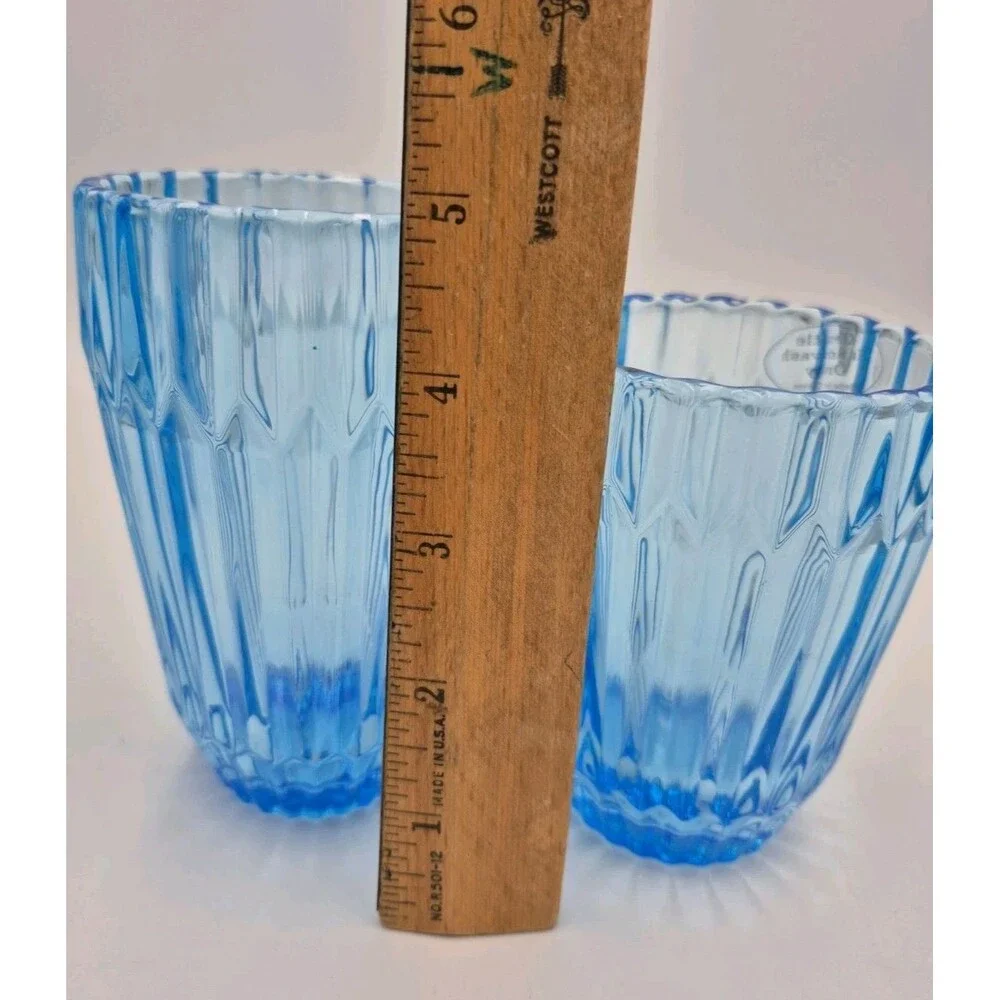 Crate & Barrel Set Of 4Glasses Tumblers Vibrant Blue Shabby Chic Two Sizes 5